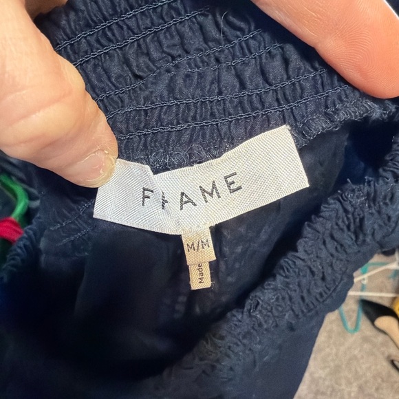 FRAME Gathered Seam Midi Skirt M Navy Tiered High Low Cotton - Picture 6 of 7